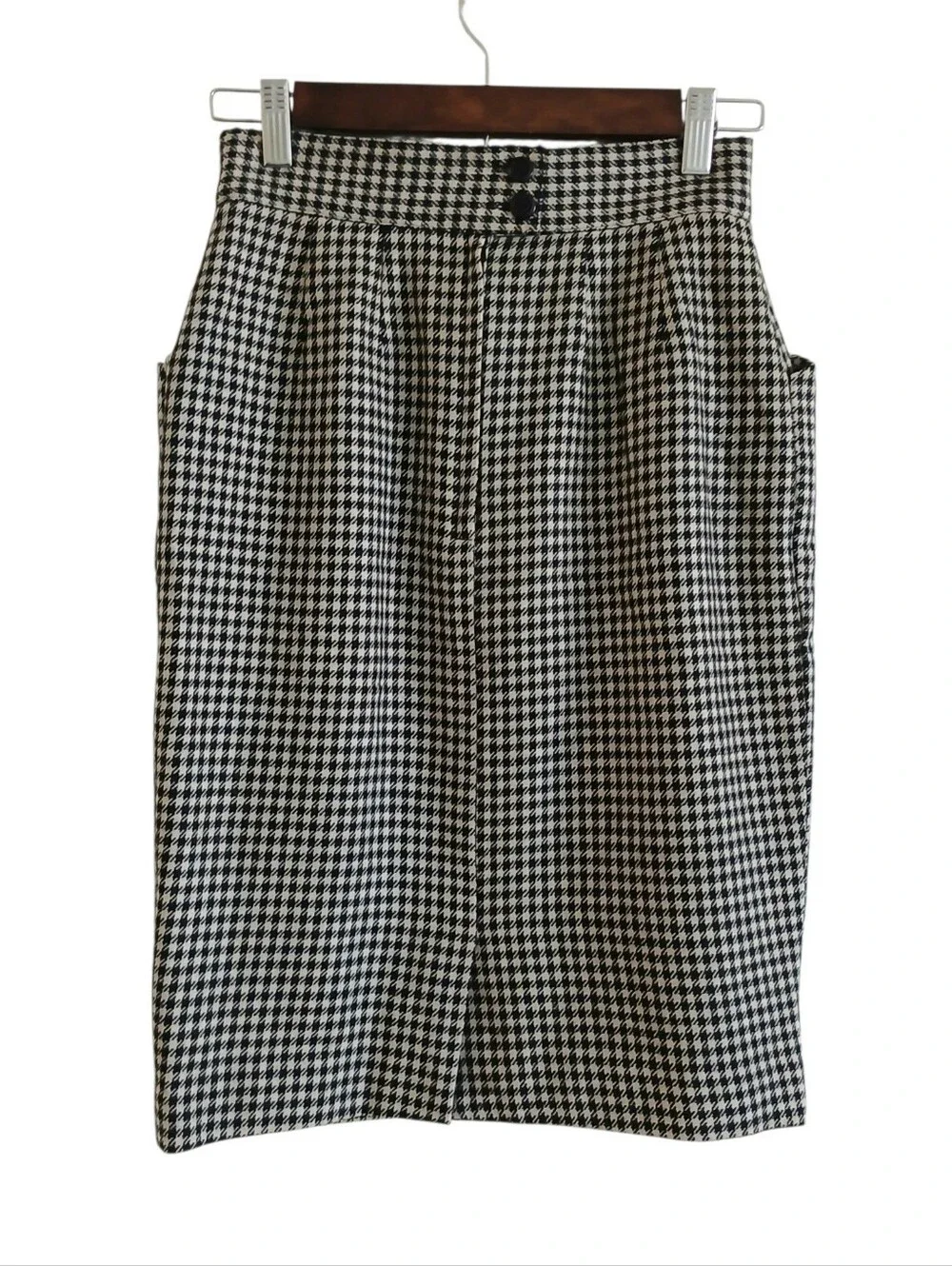 VINTAGE 90'S ESPRIT Wool Blend Houndstooth High Waist Pencil Skirt Women's 5/6